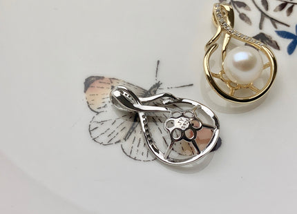 One Piece 925 Sterling Silver/Gold Pendant Setting Findings For Half Drilled Pearls Caged Oval Design Pearl Mounting DIY Jewelry #10196
