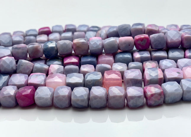 7mm 7.5mm 8mm Half Strand Faceted Cube Dice Shape Multi Lavender Opal Beads Genuine Quality Diamond Cut Purple Pink Color Opal Beads #3704