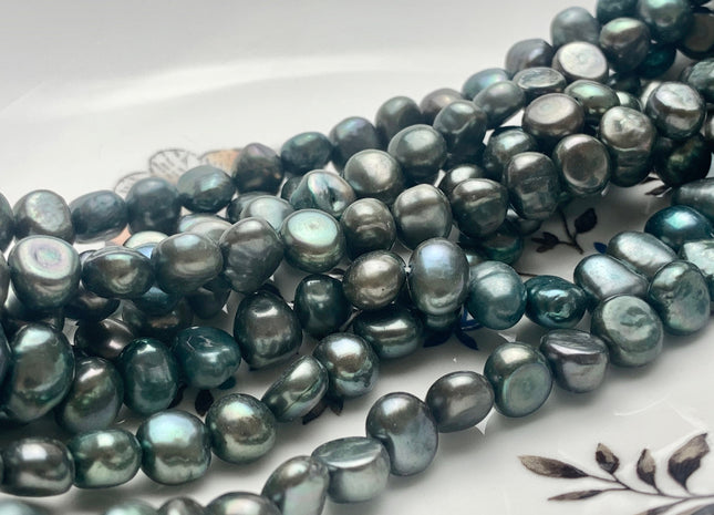 8x10 mm AA Rare Grayish Green Color Freshwater Nugget Pearl Beads Genuine Smooth Potato Nugget Freshwater Pearls #P1607