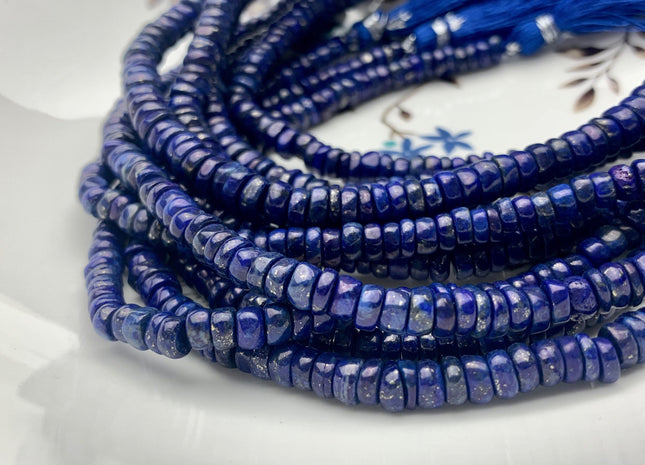 4mm 5mm 6mm 7mm 8mm 100% All Natural Smooth Heishi Blue Lapis Gemstone Beads Genuine Natural Blue Color Lapis Beads 8 Inches Strand #3714