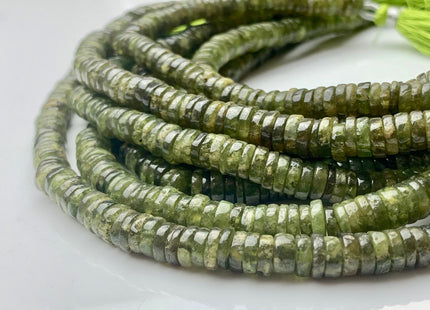 4mm 5mm 6mm 7mm 8mm 100% All Natural Smooth Heishi Green Garnet Gemstone Beads Genuine Natural Green Color Garnet Beads 8 Inch Strands #3713