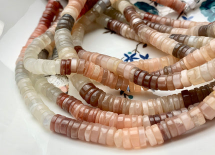 7mm 8mm 9mm 100% All Natural Smooth Heishi Multi Color Moonstone Bead Genuine Natural White Peach Coffee Gray Black Moonstone 8 Inches #3723