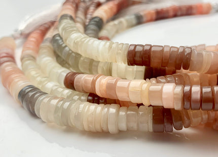 7mm 8mm 9mm 100% All Natural Smooth Heishi Multi Color Moonstone Bead Genuine Natural White Peach Coffee Gray Black Moonstone 8 Inches #3723