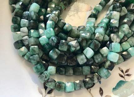 6mm 7mm 8mm Half Strand Faceted Cube Dice Shape Multi Green Emerald Beads Genuine Quality Diamond Cut Natural Color Gemstone Beads #3715