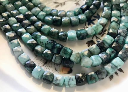 6mm 7mm 8mm Half Strand Faceted Cube Dice Shape Multi Green Emerald Beads Genuine Quality Diamond Cut Natural Color Gemstone Beads #3715