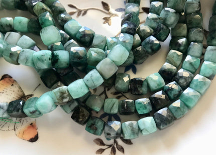 6mm 7mm 8mm Half Strand Faceted Cube Dice Shape Multi Green Emerald Beads Genuine Quality Diamond Cut Natural Color Gemstone Beads #3715