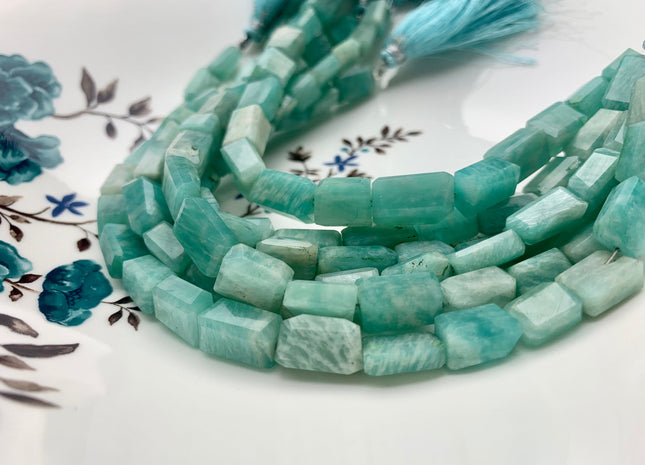 7-10x10-18mm 100% All Natural Amazonite Gemstone Beads Faceted Nugget Shape Genuine Quality Aqua Blue Green Amazonite Bead 8 Inches #3748