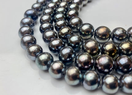 8.5-10 mm AAA Extra Shiny Large Hole Half Strand Dark Peacock Edison Freshwater Pearls Hole Size 2.1mm Genuine Edison Pearl 23 Pieces #P1571