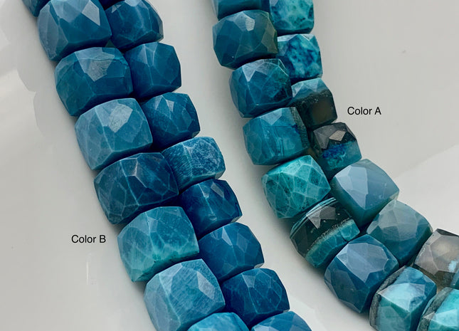 7mm 8mm 9mm Half Strand Faceted Cube Dice Shape Neon Blue Opal Beads Genuine Quality Diamond Cut Natural Color Gemstone Beads #3724