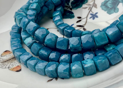 7mm 8mm 9mm Half Strand Faceted Cube Dice Shape Neon Blue Opal Beads Genuine Quality Diamond Cut Natural Color Gemstone Beads #3724