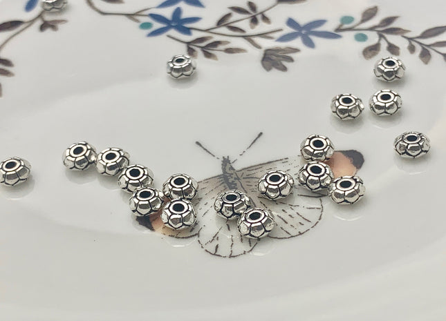 One Piece 2.5x5mm 925 Sterling Silver Tibetan Style Silver Spacer Genuine Silver Spacer Bali Antique Rondelle Large Hole Beads #10217
