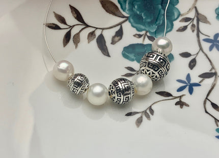 One Piece 8-12 mm 925 Sterling Silver Tibetan Style Silver Spacer Ball Genuine Sterling Silver Spacer Bali Large Hole Antique Beads #10224
