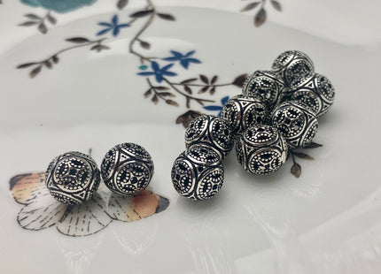 One Piece 8-12 mm 925 Sterling Silver Tibetan Style Silver Spacer Ball Genuine Sterling Silver Spacer Bali Antique Large Hole Beads #10225