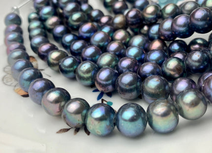 9 mm AAA Half Strand Large Hole Blue Peacock Potato Freshwater Pearl Beads Hole Size 3.0mm Genuine High Luster Pearls 22 Pieces #P1568