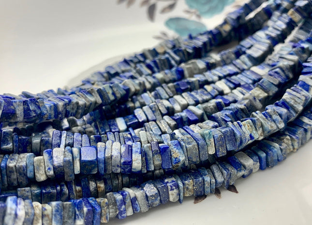 5mm 6mm 7mm 8mm 9mm 100% All Natural Lapis Lazuli Gemstone Beads Natural Multi Blue Color Lapis Flat Square Cut Heishi Beads 8 Inches #3733