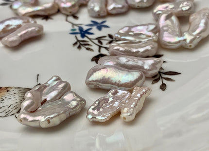 17-22 mm Limited Rare Irregular Natural White Double Biwa Freshwater Pearl Beads Genuine Natural Cultured Pearls - 3 PCS/PK #P1575