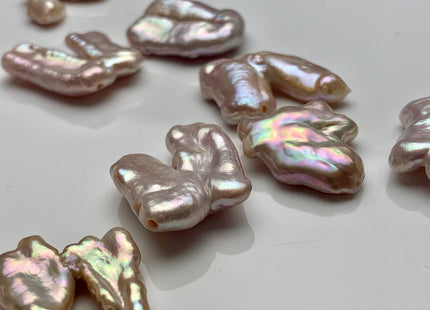 17-22 mm Limited Rare Irregular Natural White Double Biwa Freshwater Pearl Beads Genuine Natural Cultured Pearls - 3 PCS/PK #P1575