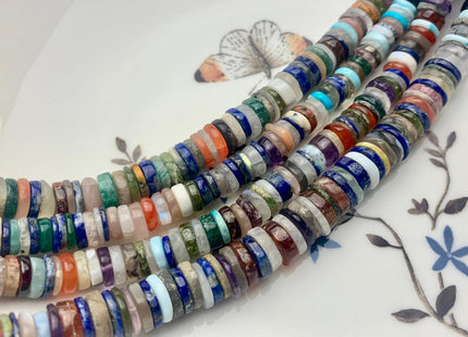 6mm 7mm 8mm 9mm AAA Natural Mixed Amethyst Lapis Chalcedony Emerald Green Garnet Black Tourmaline Moonstone Opal Heishi Beads 8 Inches #3754