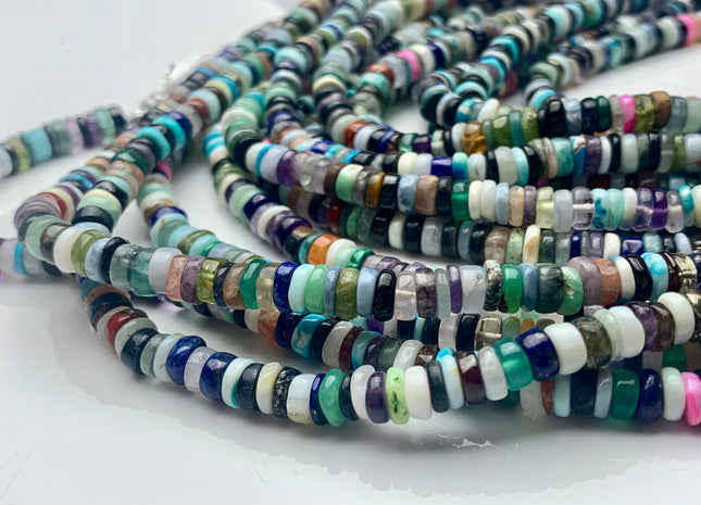 6mm AAA 100% All Natural Mixed Amethyst Lapis Chalcedony Emerald Green Garnet Black Tourmaline Heishi Beads 8 Inches #3753
