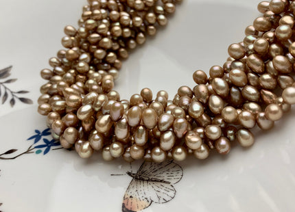 5x7mm AAA Top Drilled Champagne Color Rice/Oval Freshwater Pearl Beads Genuine Dancing Cultured Freshwater Pearls #P1509