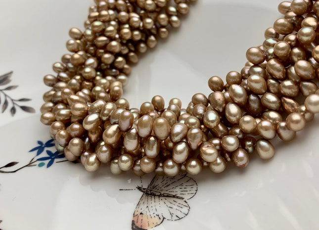5x7mm AAA Top Drilled Champagne Color Rice/Oval Freshwater Pearl Beads Genuine Dancing Cultured Freshwater Pearls #P1509