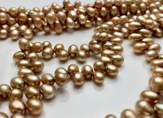 5x7mm AAA Top Drilled Champagne Color Rice/Oval Freshwater Pearl Beads Genuine Dancing Cultured Freshwater Pearls #P1509