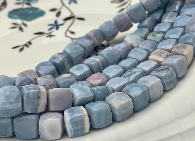 6-8mm Half Strand Faceted Cube Dice Shape Multi Lavender Opal Beads Genuine Diamond Cut Light Gray Purple Pink Opal Beads 8 Inches #3761