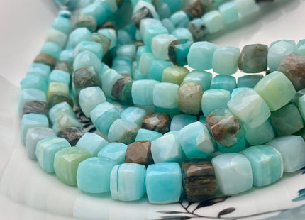 8-10mm AAA Half Strand Faceted Cube Dice Shape Multi Green Blue Opal Beads Genuine Diamond Cut Amazonite Green And Brown Color Opal #3756