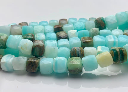 8-10mm AAA Half Strand Faceted Cube Dice Shape Multi Green Blue Opal Beads Genuine Diamond Cut Amazonite Green And Brown Color Opal #3756