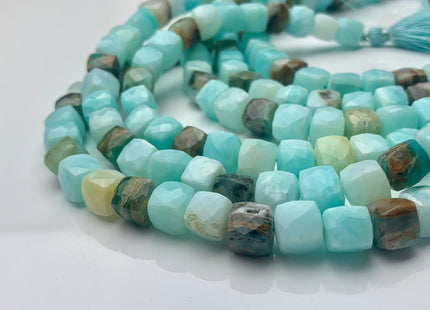 8-10mm AAA Half Strand Faceted Cube Dice Shape Multi Green Blue Opal Beads Genuine Diamond Cut Amazonite Green And Brown Color Opal #3756
