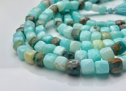 8-10mm AAA Half Strand Faceted Cube Dice Shape Multi Green Blue Opal Beads Genuine Diamond Cut Amazonite Green And Brown Color Opal #3756