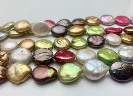 12 mm Mixed Color Coin Freshwater Pearl Beads Genuine Mixed White Pink Gray Gold Bronze Copper Green Brown Coin Pearl 31 Pieces #P1586