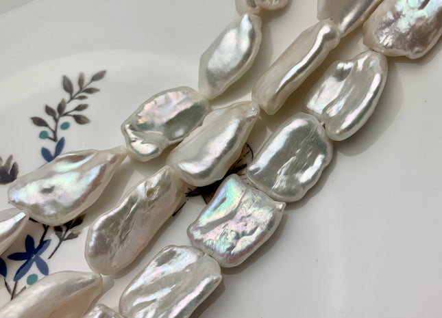 13-16x15-25 mm AAAA Natural White Biwa Stick Freshwater Pearls Beads Genuine High Luster Rare white Thick Biwa Freshwater Pearls #P1493