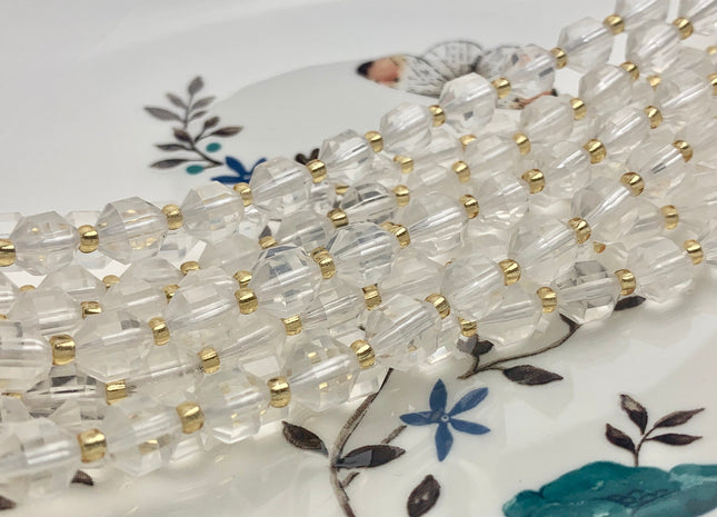 7x8 mm AAA Faceted Energy Prism Cut Rock Quartz Gemstone Genuine Double Terminated Points Clear Rock Quartz Bead 15.5 Inches 40 Pieces #3768