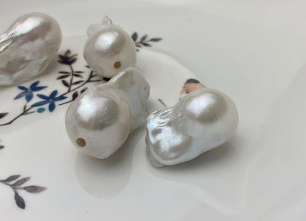 ONE Piece 15-17x25-30mm AA Large Hole Jumbo Natural White Baroque Pearls Hole Size 1.2-2.2mm High Luster Pearl Beads #P1616