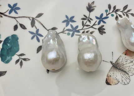 ONE Piece 15-17x25-30mm AA Large Hole Jumbo Natural White Baroque Pearls Hole Size 1.2-2.2mm High Luster Pearl Beads #P1616