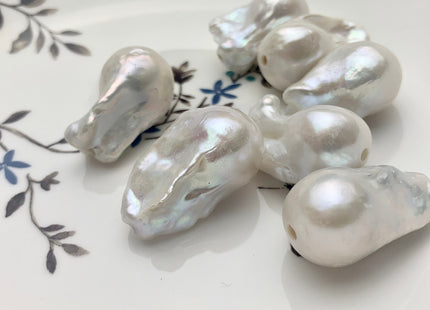 ONE Piece 15-17x25-30mm AA Large Hole Jumbo Natural White Baroque Pearls Hole Size 1.2-2.2mm High Luster Pearl Beads #P1616