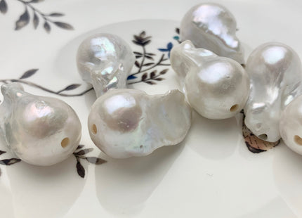 ONE Piece 15-17x25-30mm AA Large Hole Jumbo Natural White Baroque Pearls Hole Size 1.2-2.2mm High Luster Pearl Beads #P1616