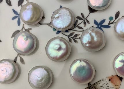 One Piece 14-15mm AAAAA High Luster Top Quality Natural White Flat Coin Freshwater Pearls Genuine Very Rare Thick Round Coin Pearl #P1628