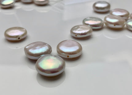 One Piece 14-15mm AAAAA High Luster Top Quality Natural White Flat Coin Freshwater Pearls Genuine Very Rare Thick Round Coin Pearl #P1628