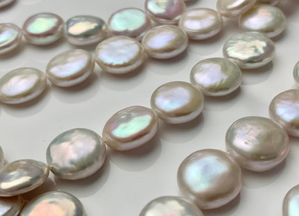One Piece 14-15mm AAAAA High Luster Top Quality Natural White Flat Coin Freshwater Pearls Genuine Very Rare Thick Round Coin Pearl #P1628