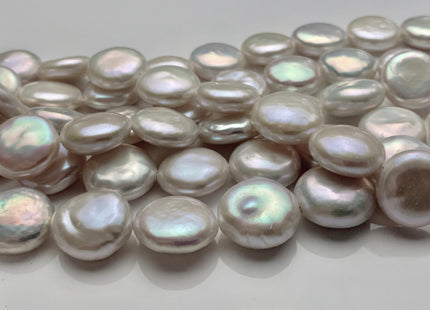 One Piece 14-15mm AAAAA High Luster Top Quality Natural White Flat Coin Freshwater Pearls Genuine Very Rare Thick Round Coin Pearl #P1628