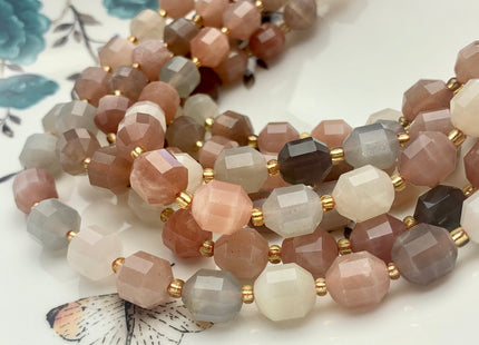 9x10mm Half Strand Faceted Energy Prism Cut Sunstone Gemstone Genuine Double Terminated Points Peach Pink Sunstone Beads 16 Pieces #3771