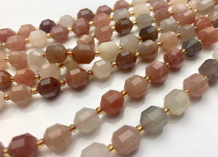 9x10mm Half Strand Faceted Energy Prism Cut Sunstone Gemstone Genuine Double Terminated Points Peach Pink Sunstone Beads 16 Pieces #3771
