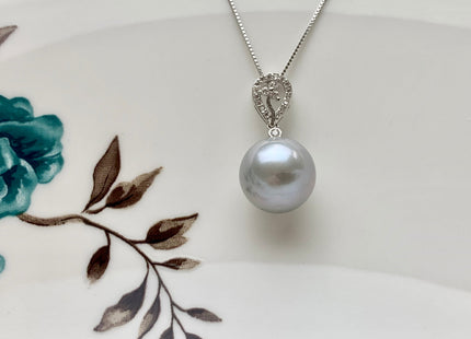 One Piece 925 Sterling Silver Pendant Setting Finding For Half Drilled Pearl Genuine Sterling Silver W/CZ Tear Drop Shape Pendant #10057