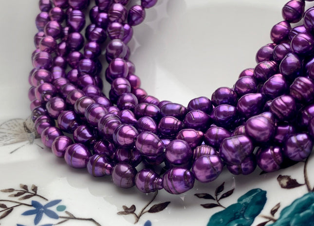 7-8x8-9 mm Dark Purple Baroque Freshwater Pearl Beads Genuine Dark Purple Color Baroque Freshwater Pearls 47-48 Pieces #P1631