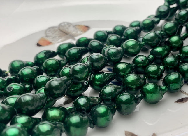 7-8x10-11 mm Forest Green Baroque Freshwater Pearl Beads Genuine Forest Green Color Baroque Freshwater Pearls 47-48 Pieces #P1632
