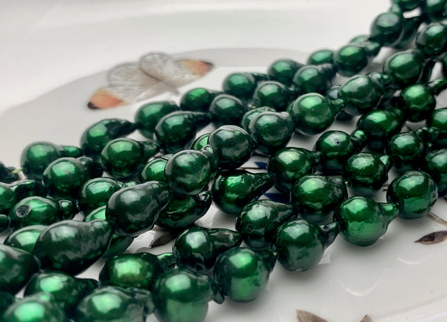 7-8x10-11 mm Forest Green Baroque Freshwater Pearl Beads Genuine Forest Green Color Baroque Freshwater Pearls 47-48 Pieces #P1632