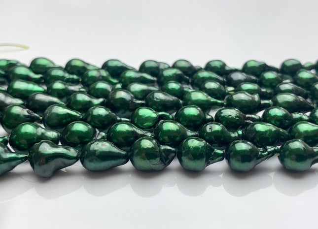7-8x10-11 mm Forest Green Baroque Freshwater Pearl Beads Genuine Forest Green Color Baroque Freshwater Pearls 47-48 Pieces #P1632