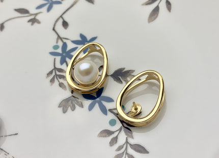 One Piece 925 Sterling Silver/Gold Pendant Setting Findings For Half Drilled Pearls Egg Shape Design Pearl Mounting DIY Jewelry #10182